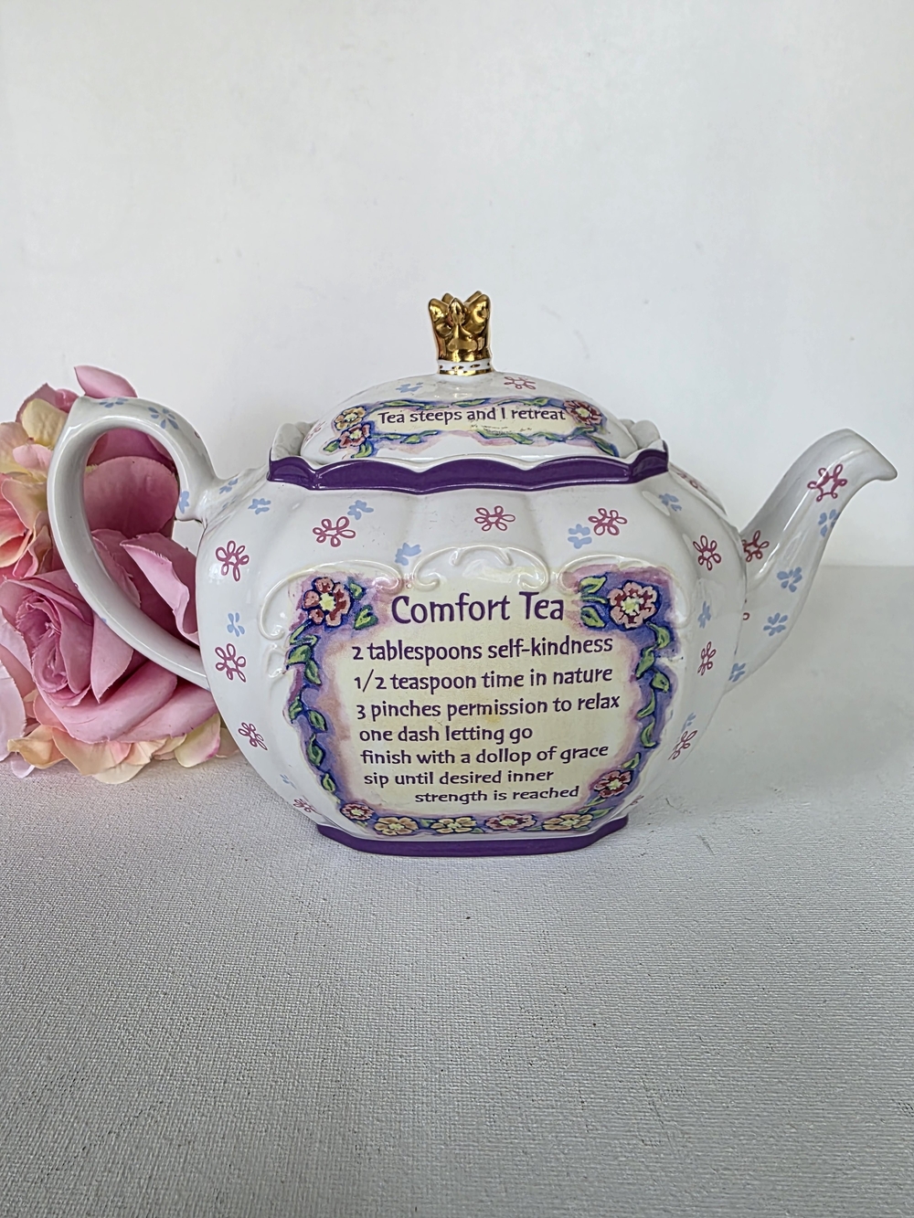 Comfort Tea Ceramic Teapot with Purple Accents - Inspirational Design